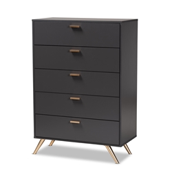 Baxton Studio Kelson Modern and Contemporary Dark Grey and Gold Finished Wood 5-Drawer Chest